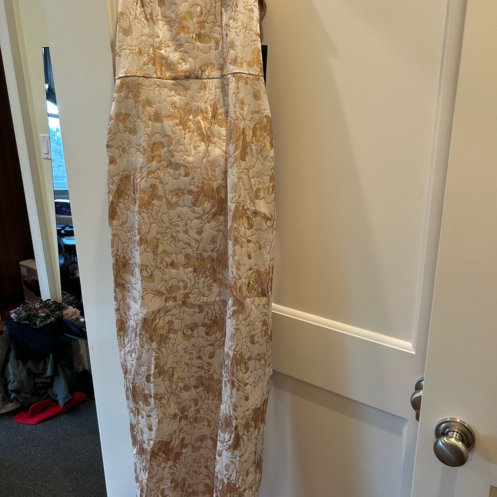 Chic Gold and Cream Floral Maxi Dress